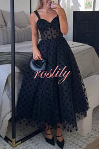 Perfect Guest Tulle Polka Dot Sweetheart Bustier A-Line Midi Dress