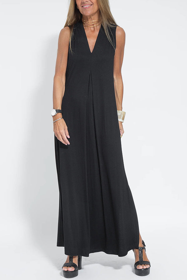 Elegant Is Eternal Knit Solid Color Sleeveless Slit Maxi Dress