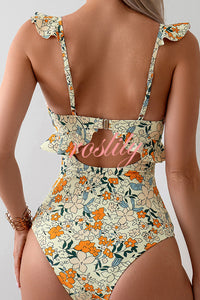 Floral Print Ruffled Stretch One-piece Swimsuit