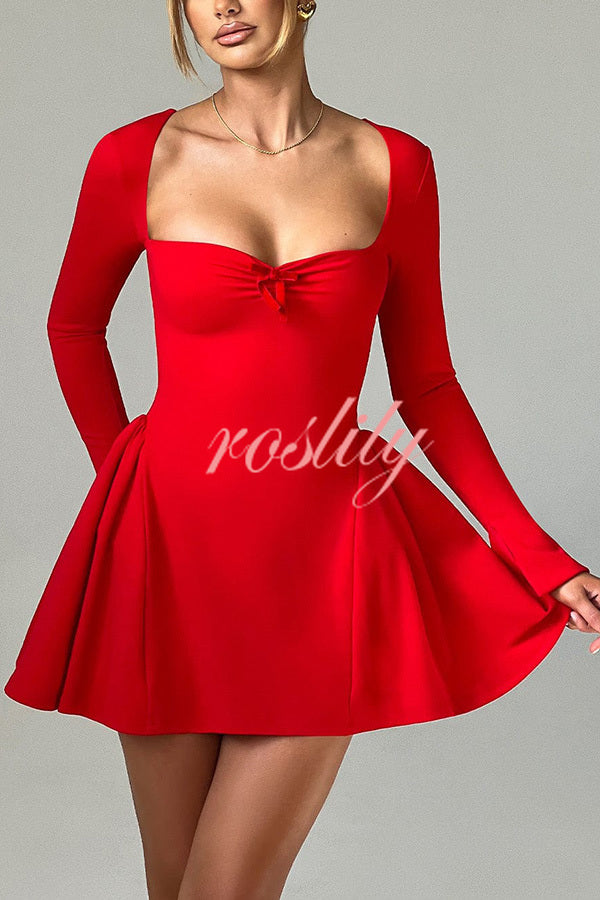 Paris Dream Sweetheart Knotted Neck Long Sleeve Stretch Mini Dress