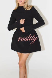 Ultimate Muse High Neck Long Slit Sleeve Flap Pocket Mini Dress