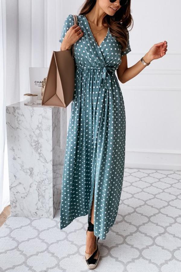 Free Falling Polka Dot Wrap Maxi Dress