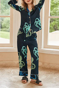 Black Octopus Print Home Long-sleeved Two-piece Set