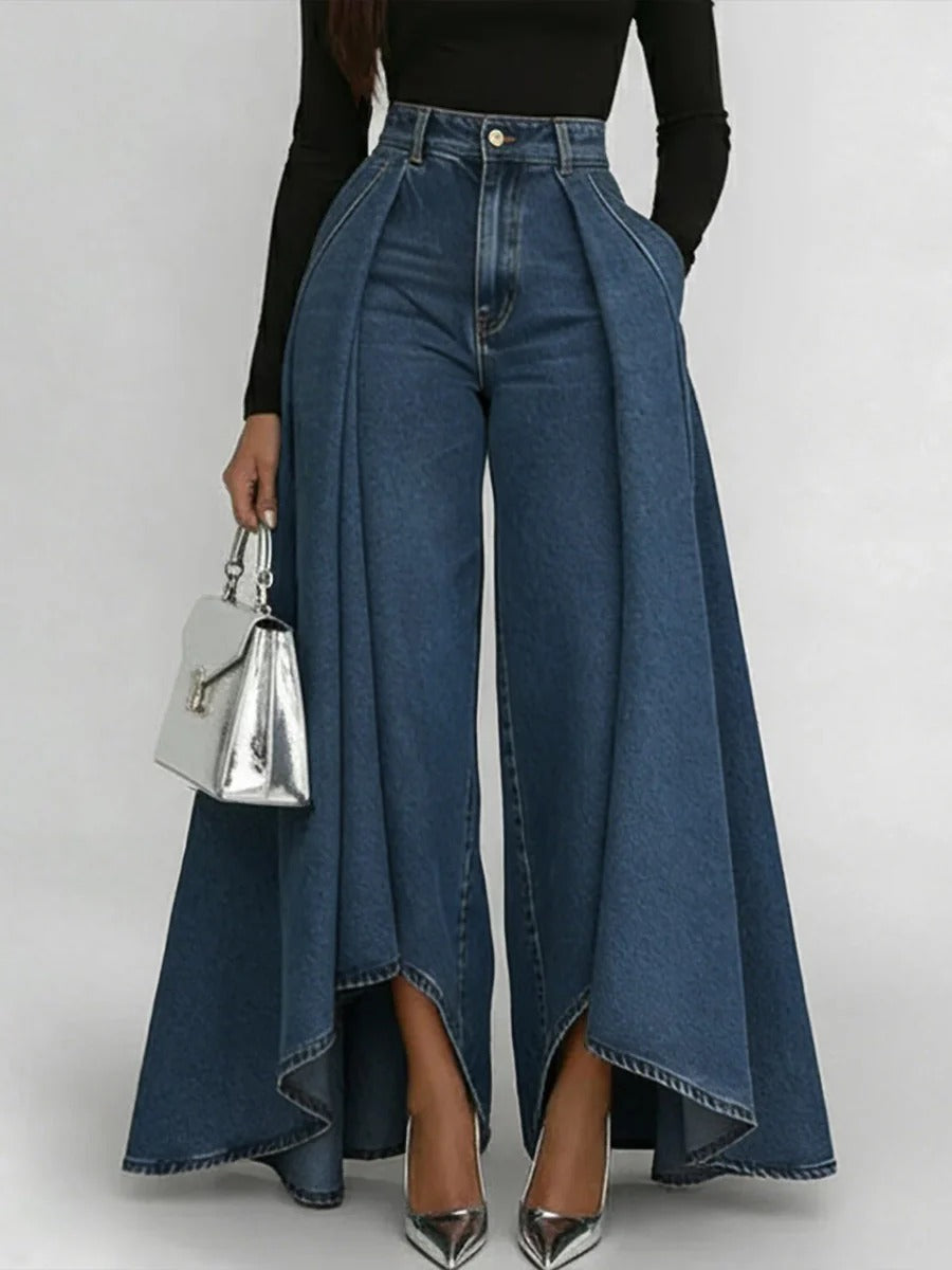 High Waist Dramatic Panel Wide-Leg Jeans