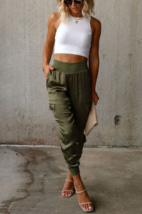 Luxe Look Satin High Waist Pocketed Joggers