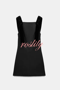 Miss Hepburn Velvet Bow Straps Straight Neckline Loose Mini Dress