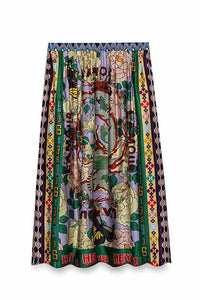 Dragon Season Unique Print Elastic Waist Pocketed Midi Skirt