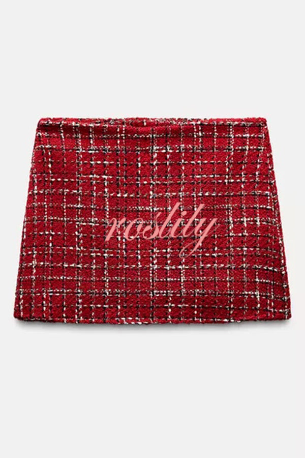 Fashionable Tweed Plaid Texture Casual Mini Skirt