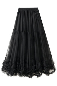 Elegant Tulle Stretch Waist Paneled Pleated Maxi Skirt