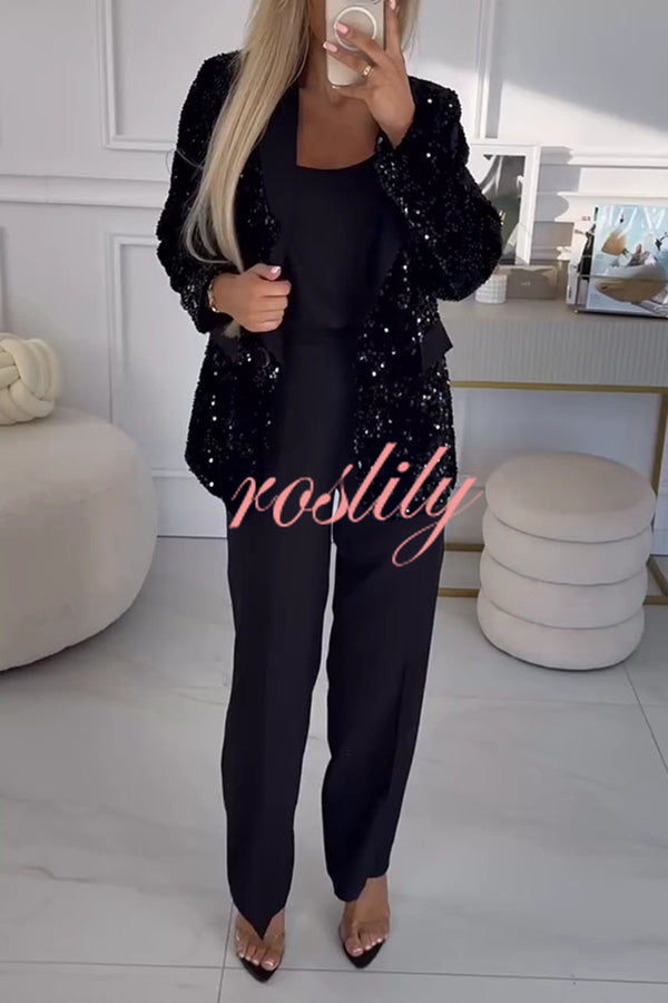 Fashion Sequin Lapel Long Sleeve Casual Blazer