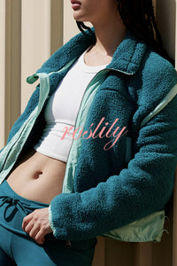 Stylish Patchwork Stand Collar Sherpa Zipper Jacket