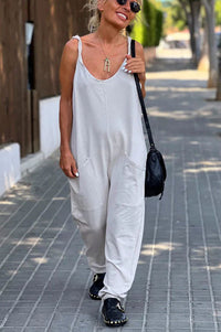 Relaxing Bay Solid Color Pocketed Casual Beach Jumpsuit