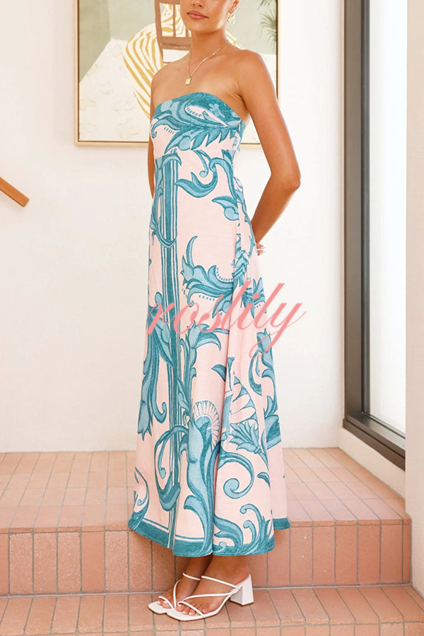 Unique Botanical Print Off-the-shoulder Fitted Maxi Dress