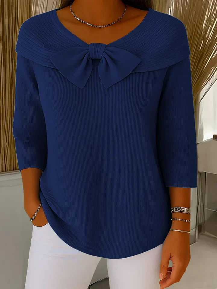 Bow-Detail Ribbed Knit Top