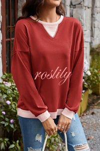 Fashionable Contrasting Color Loose Long-sleeved Casual Sweatshirt