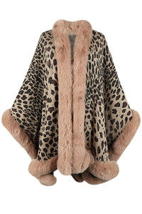 Leopard Print Fashionable Raw Edge Shawl Cape Cardigan