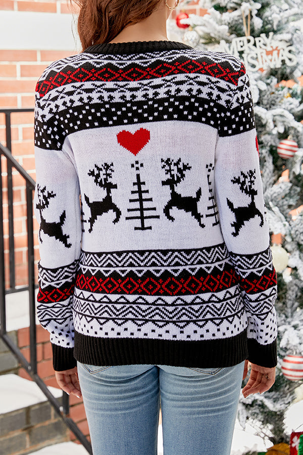 Christmas Print Crew Neck Long Sleeve Sweater