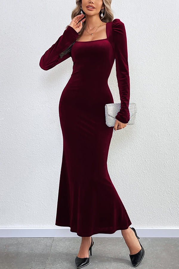 Velvet Long-sleeved Sexy Backless Slim Fit Fishtail Maxi Dress