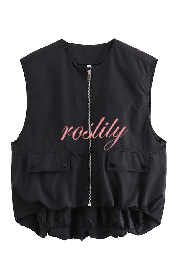 Fashionable Loose Sleeveless Pocket Casual Vest