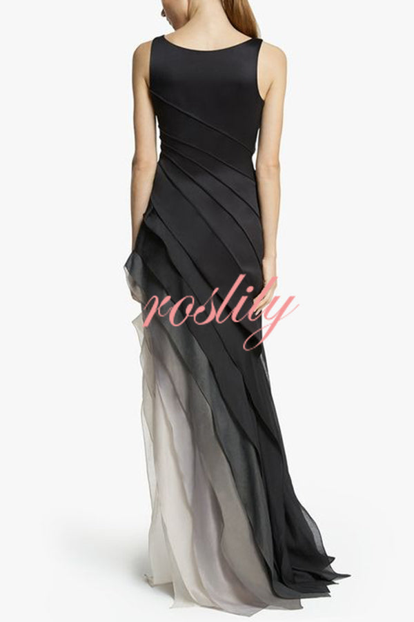 Elegant and Mysterious Tulle Gradient Cascading Design Gown Maxi Dress