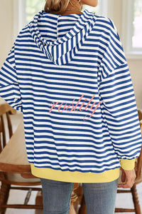 Striped Print Long Sleeve Pocket Loose Hoodie