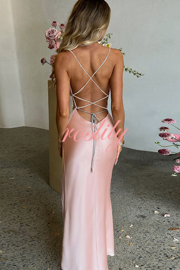 Sexy Backless Suspender High Slit Slim Maxi Dress