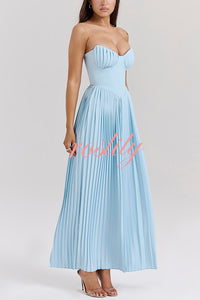 Romantic and Elegant Pleated Strapless Maxi Dress