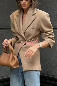 Solid Color Loose Lapel Long Sleeve Button Blazer