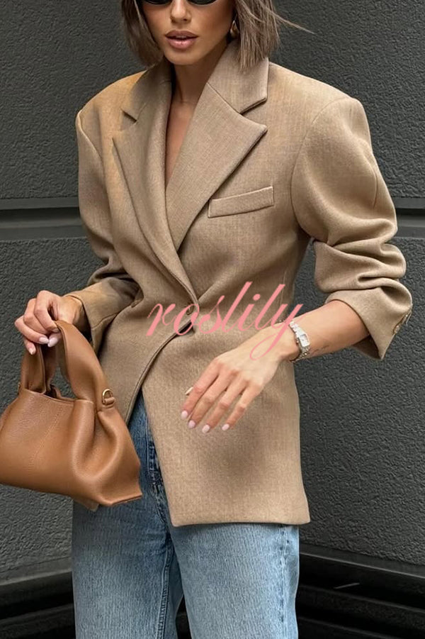 Solid Color Loose Lapel Long Sleeve Button Blazer