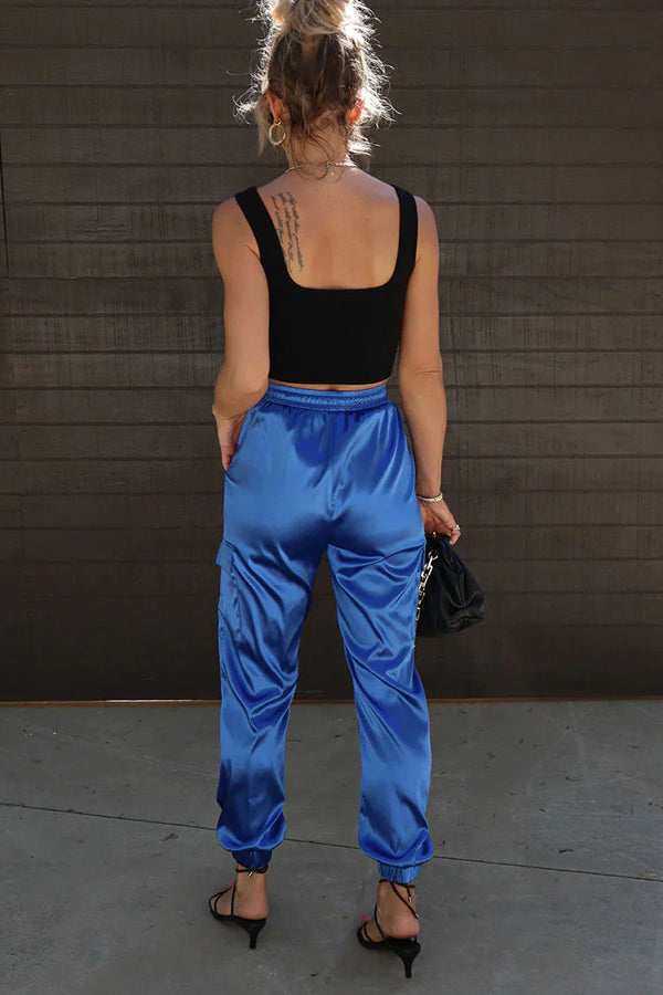 Something Great Satin Pocketed Elastic Waist Cargo Pants