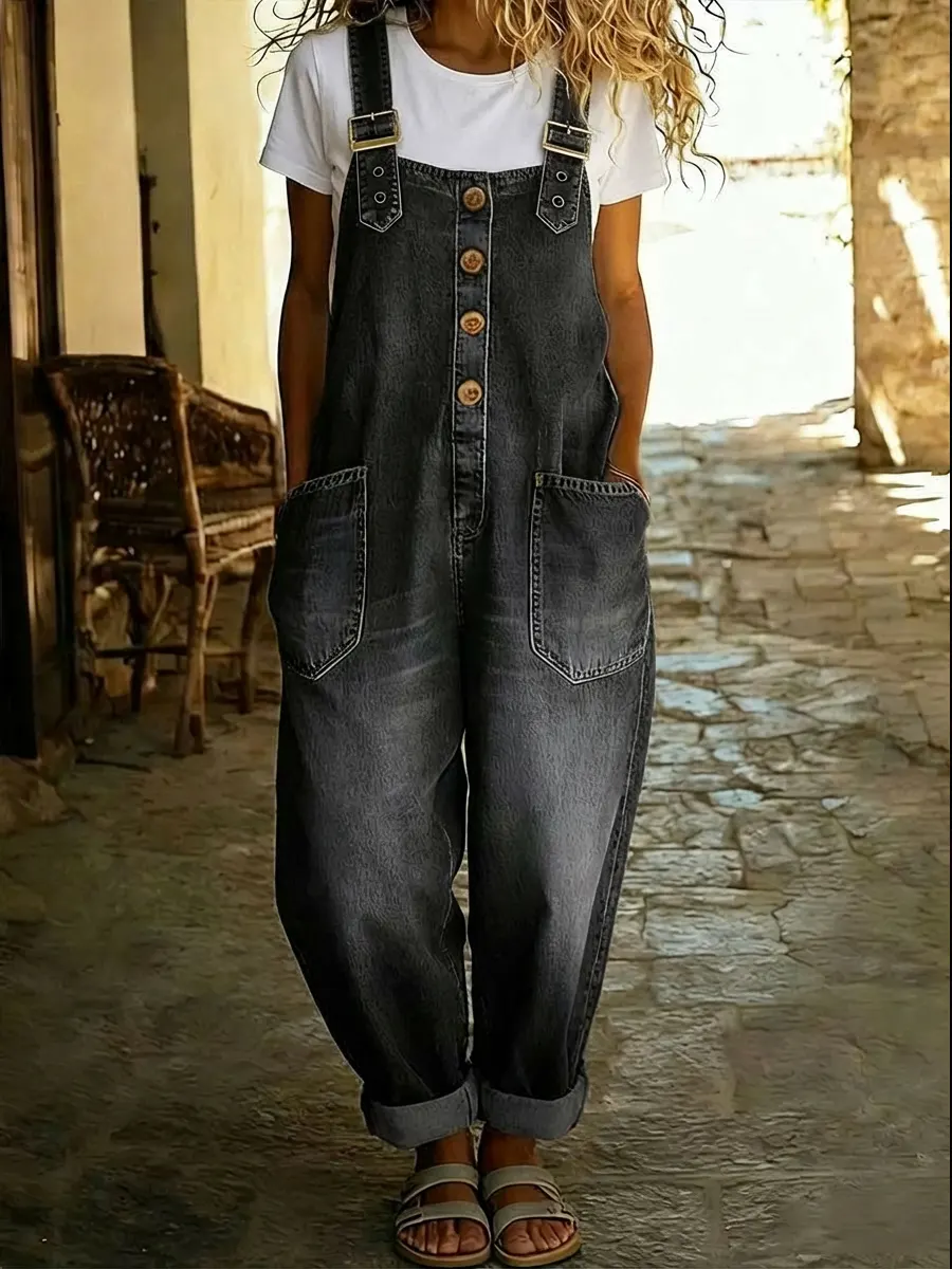 Denim Jumpsuit With Adjustable Buckle