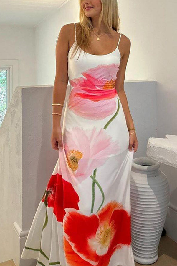 Romantic Beginnings Poppy Blossom Slip Stretch Vacation Maxi Dress