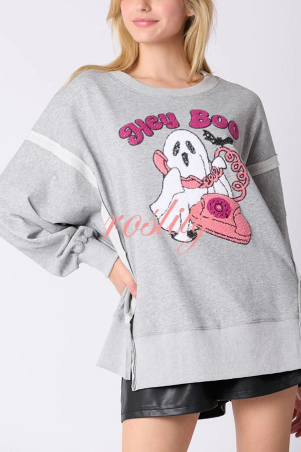 Halloween Cartoon Ghost Sequin Loose Casual Sweatshirt