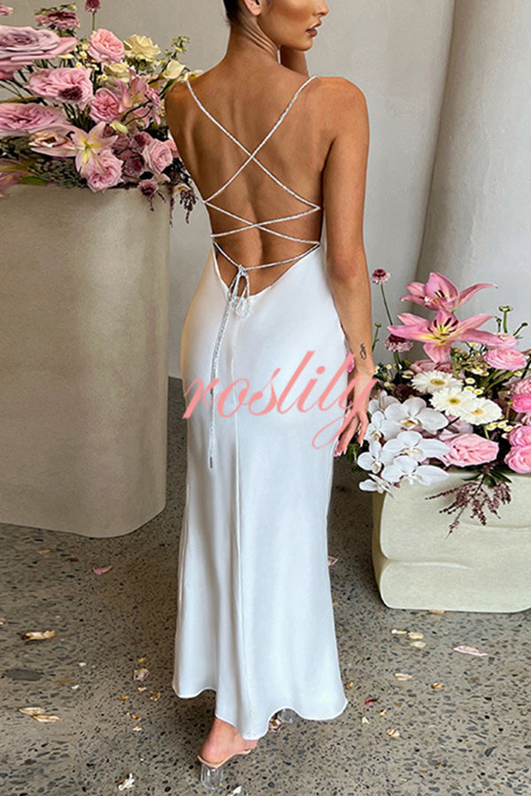 Sexy Backless Suspender High Slit Slim Maxi Dress