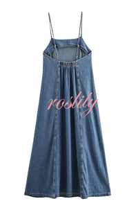 Tenaya Denim Back Elastic A-line Loose Slip Maxi Dress