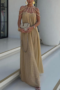 Modern and Sophisticated Linen Blend Draped Braids Cover Up Maxi Dress