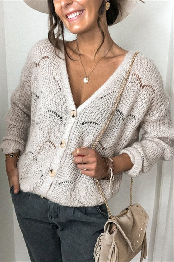 Fashionable V-neck Long-sleeved Knitted Sweater Cardigan