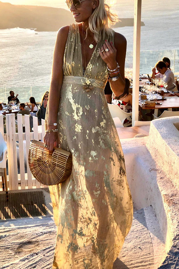 Golden Sunset Stories V-neck Maxi Dress