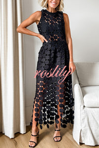 Casie See Through Circle Embroidery Round Neck Sleeveless Tank