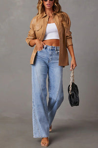 Fashionable Patchwork Casual Loose Pocket Wide Leg Jeans