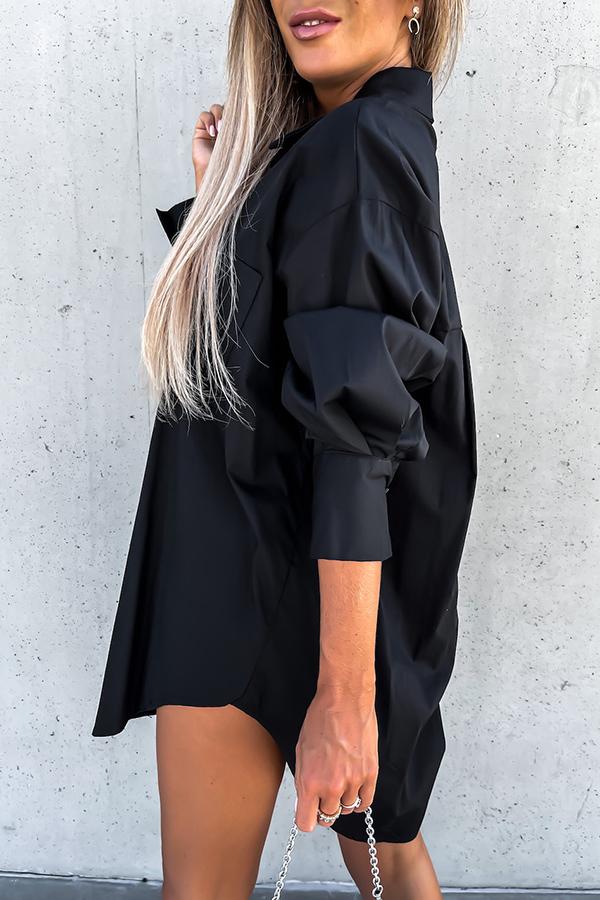 Never Easy Black/White Pocketed Shirt Dress