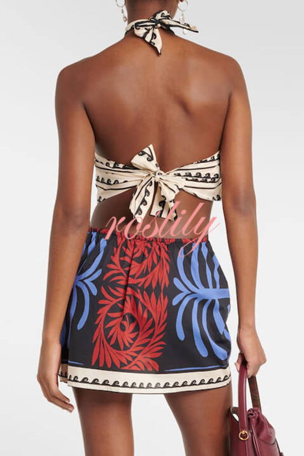 Unique Printed Sexy Halterneck Resort Beach Mini Dress