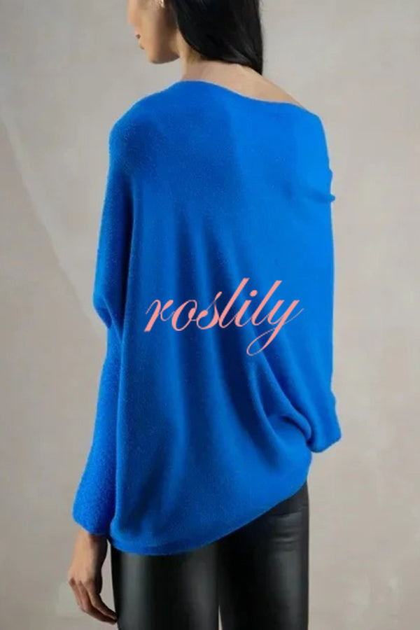 Solid Color Round Neck Long Sleeve Loose Knitted Sweater