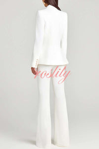 Women Power Metal Cross Snap Button Long Sleeve Lapel Blazer