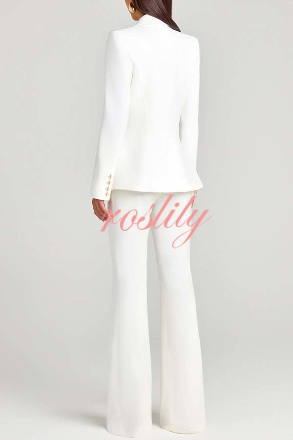 Women Power Metal Cross Snap Button Long Sleeve Lapel Blazer