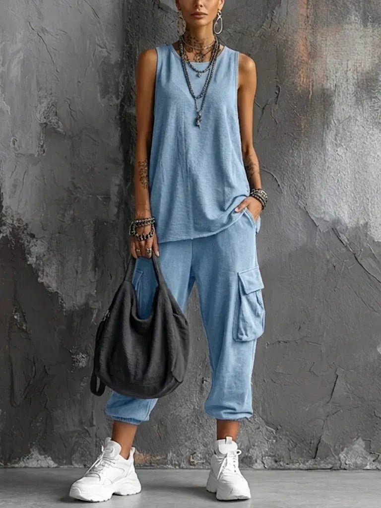 Street-style Loungewear Cargo Two-Piece Set