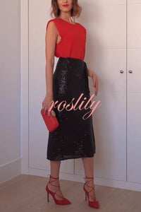 Crushing on You Sequin High Rise Wrap Tie-up Slit Midi Skirt