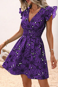 Wonderful Weekend Floral Print Ruffle Sleeve Elastic Waist Mini Dress