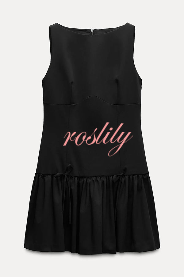 Solid Velvet Bow Embellished Sleeveless Mini Dress