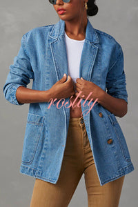 Breaking The Rules Denim Button Up Lapel Loose Blazer Jacket